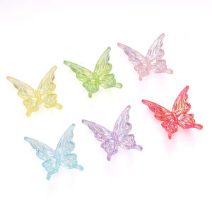 20Pcs 25x25mm Acrylic Transparent AB Colorful Butterfly Beads Charms for Jewelry Making DIY Bracelet Necklace Keychain Accessories