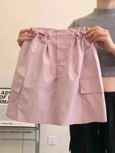 High-Waist A-Line Skirt for Women Short Pink Work Clothing with Pocket K-Style Design FatMM Ideal for Summer Size: Large