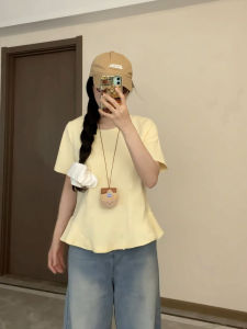 Summer Womens Short Sleeve T-Shirt plus Size Conceal Meat Look Slim Unique Super Beautiful Top Korean Style Loose Fit Pure Color