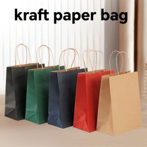 Solid color gift bags with handles kraft paper bags gift candy bags suitable for gift packaging wedding grocery bags