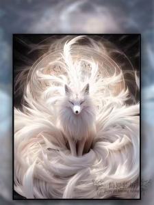 Handmade White Fox Cross Stitch Living Room Animal Pattern Nine-Tailed Fox Embroidery DIY Kit Cotton Fabric Black Color