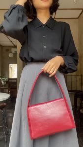 ITS MAGIA Clara Bag Leather Shoulderbag Redwine Detachable Bow Ribbon Coquette Pita