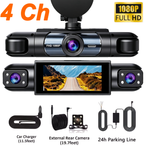 1080P HD 3/4 Channel 360° Panoramic Dash Cam Car DVR Black Box Super Night Vision Loop Recording & G-Sensor Emergency Lock