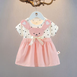 Adorable Cotton Princess Dress for Baby Girls Summer Short Sleeve A-Line Skirt Crewneck 1-3 Years Old Casual Windy Style