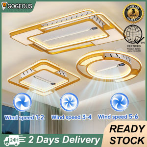 Gogeous 90cm 50cm ceiling fan with light modern design 6 gear wind tricolor dimming golden ceiling fan with led lights and remote ceiling light with fan for dinning room living room