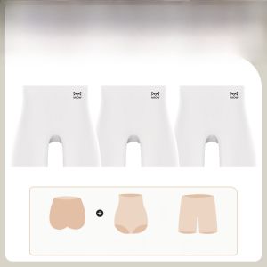 Miiow | Seamless Safety Pants Womens Anti-Light Underwear Four-In-One Tummy Control Butt Lifting Base Layer Flat-Cut Shorts 2024 New