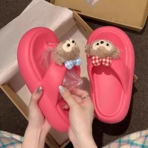 Summer Outdoor Womens Thong Slippers Soft Bottom Thick Heel Beach Sandals Cute Cartoon Fashionable Slip-On Casual EVA Shoes