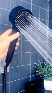 Vòi Sen Tăng Áp 5 Chế Độ Tiết Kiệm Nước Màu Đen Sang Trọng Tia Nước Nhỏ Áp Lực Cao Tắt Mở Nước Trên Tay Sen