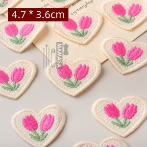 Colorful Embroidered Tulip Heart Fabric Patches Small Cute Stickers for Clothing And Bag DIY Sewing Accessories MAMASA Brand