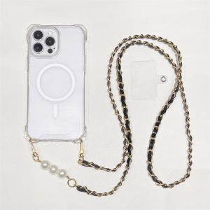 Transparent Magnetic Lanyard Phone Case For iPhone 17 13 14 16 11 12 15 Pro Max Air Crossbody Strap Shockproof Silicone Cover