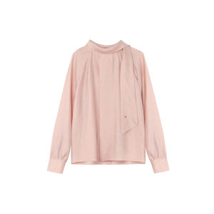 CHACHASTU | Áo Blouse Tay Dài Đính Nơ Phong Cách Nhỏ Gọn Màu Hồng Ôm Sát