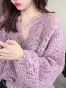 Áo Len Cardigan Dệt Kim Mềm Mại Thiết Kế Khoét Rỗng Phong Cách Nhẹ Nhàng Dài Đến Giữa Ngực Dài Tay Cổ Chữ V Thường Ngày Mùa Đông Áo Khoác Ngoài Cho Nữ