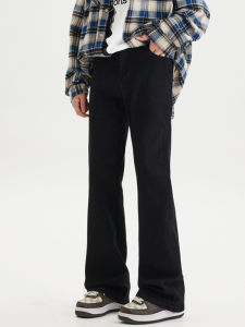 กางเกงยีนส์ทรงหลวมขาบานสีดำสำหรับผู้ชาย กางเกงขายาวทรงสลิมฟิต กางเกงยีนส์ทรงหลวมสบาย ๆ สำหรับใส่ไปทำงานในช่วงฤดูใบไม้ร่วง