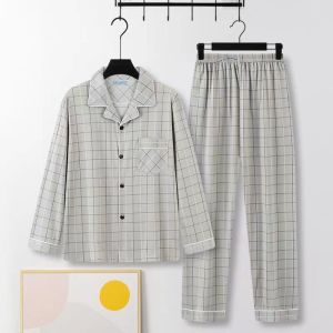 High-End Men Pure Cotton Pajamas K-style Spring Autumn and Winter 2023 New Arrival Long Sleeves Pants Cardigan Two-Piece Set Homewear