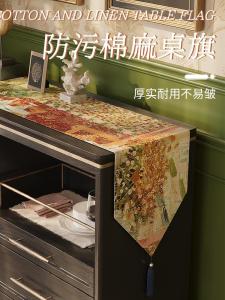 American Style Cotton Linen Table Flag Waterproof Oilproof Heat Resistant Tassel Long Decorative Tablecloth Dining Table Tea Table Mat