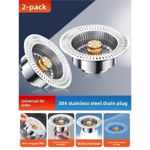 MONLEYTA | Stainless Steel Kitchen Sink Filter Mesh Universal Press Type Drain Strainer Vegetable Washing Basin Water Leakage Plug