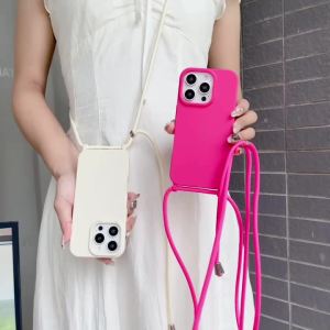 Crossbody Long Rope Lanyard Protective Case For iPhone 17 16 15 14 13 12 11 Pro Xs Max Plus XR 16e 17e Air Silicone Cover