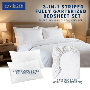 3-in-1 Striped Elegant Comfort Bedsheet Set 1 Bed Cover + 2 Pillowcases Hotel Quality Soft Bedding Set