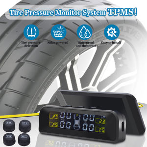 Smart Car TPMS tire pressure monitoring system solar LCD display car tire pressure temperature safety alarm system with 4 External Sensors