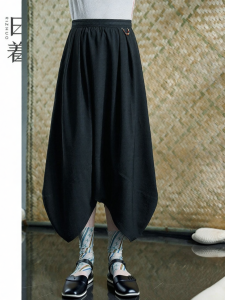 Women Summer Loose Flowy Black 7/8 Pants