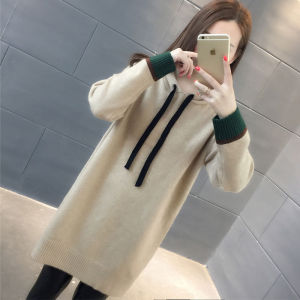 Pregnant Women Sweater Winter Loose Hooded Sweater Dress Mid Length Long Length Trendy Hot Mom Knitting Bottoming Shirt Autumn and Winter Clothes for Pregnant Women Women