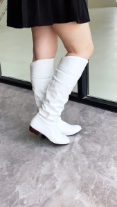 Falimottype Size 35-43 Womens Casual Low Heeled Knee Boots Fashionable Elegant Soft Leather Elastic Boots