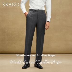 Business Dress Wool Pants for Men High Waist Slim