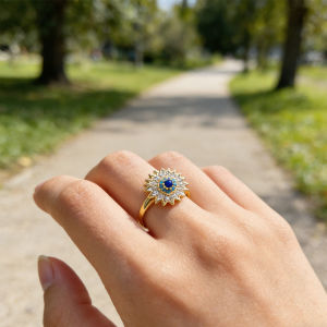 Stylish Evil Eye Ring with Blue and White Zirconia Jewelry for Teen Girls Daily Dating School Casual and Social Outings Wear