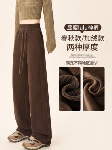 Brown Narrow Loose Pants Womens 2024 New Arrival Fall and Winter Fleece-lined Thickened Drooping Straight Casual Sports Banana Sweatpants