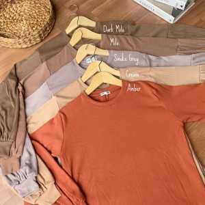 Adreena Blouse Knit Lengan Balon - Top Blouse Ribbed Lengan Panjang Wanita Daily