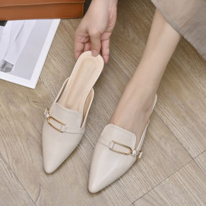 Spring Summer 2025 Womens Head Covering Mules Flat Bottom Pointed Toe Slippers Indoor Outdoor Wear Comfortable Slip-On Shoes