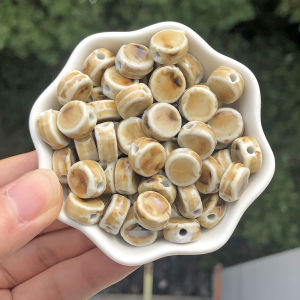 10Pcs Multicolor Flat Round Floral Glaze Ceramic Beads 11mm Spacer Charm Bead for DIY Jewelry Making Necklace Beaded Accessories
