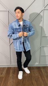 Jaket Jeans Denim Pria Motif Sobek Bio Wash A459