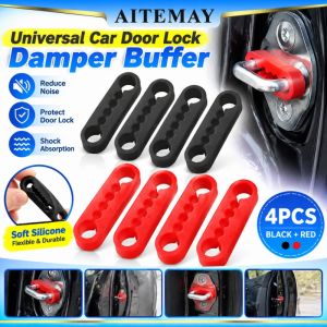 Aitemay Car Door Lock Damper Buffer Silicone Shock Absorber Mute Pad Anti-Vibration Cushion Protect Paint Reduce Noise Universal Auto Accessories Red Black