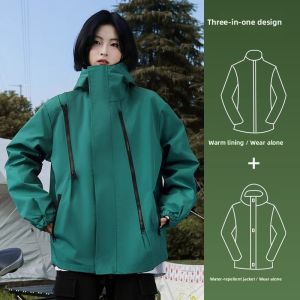 WANGGONGZHU | Three-in-One Womens Spring Autumn Outdoor Casual Sports Climbing Jacket Windproof Waterproof Princess Style Commute Fashion