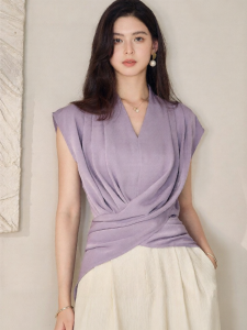 Roey s house | Elegant Drape Design Summer Slim Waist Shirt