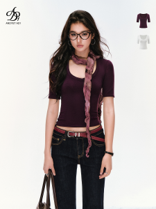 Áo Thun Cổ Chữ U Tay Giữa ANDYET AD1 Cổ Điển Ôm Vừa Vặn Cổ Điển Tay Thường Màu Trơn Đơn Giản Đi Làm