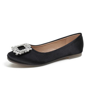 Sheii Ice Flower Water Diamond Flat Bottom Slip-On Womens Shoes New York Dinner Style Wedding Commute Shoes Korean Version
