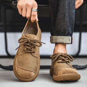 Mens Casual Leather Shoes Soft Bottom Retro British Style Autumn Winter Workwear Anti-slip Comfortable round Toe Leather Boots
