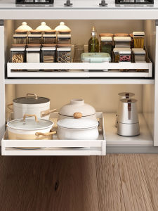 Kitchen Cabinet Pull out Spice Storage Rack Drawer Style Adjustable Storage Box Utensil Organizer Cabinet Interior Shelf