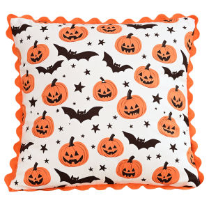 BUYNOW Halloween Pumpkin Print Lace Orange Throw Pillowcase Festive Party Living Room Sofa18x18inch Cushion Cover Home Bed Decor