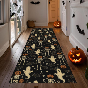 Thảm Trải Sàn Hình Dơi Bí Ngô Ma Quái Halloween VIKAMA Thảm Trải Sàn Chống Trượt Có Thể Giặt Được Cho Lối Vào Hành Lang - Thảm Trang Trí Nhà Cửa Họa Tiết Hoạt Hình
