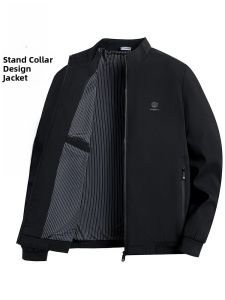 ROMON | Loose Fit Mens Jacket Loment Stand Collar Pure Color Casual Outerwear Fashionable Dad Clothes Standard Style Business Suit