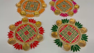 Handcrafted Pink Rangoli with Tealight Holder | Reusable Festive Home Diwali & Pooja Décor (Pack of 1 Pc | Size - 10x10 Inch)