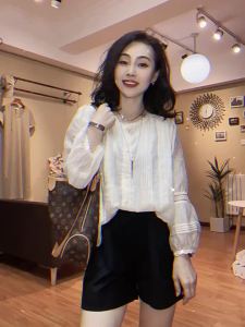 XUNYI | Áo Blouse Tay Dài Kiểu Pháp Có Viền Ren Chống Nắng