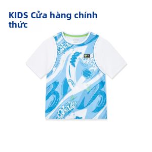 Qiaodan | Áo Thun Thể Thao Tay Ngắn Phối Lớp Cho Bé Trai Mùa Hè