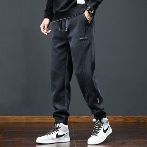 Thickened Fleece Lined Corduroy Mens Casual Pants Loose Fit Autumn Winter Workwear Elastic Waist Baggy Sports Trousers
