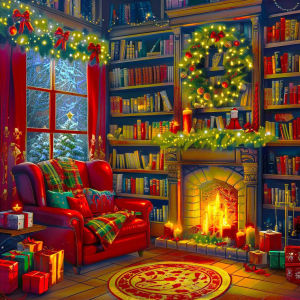 Huacan Full Square Round Diamond Painting Christmas Warm Bookstore Diamond Mosaic Landsacape Complete Kit Gift
