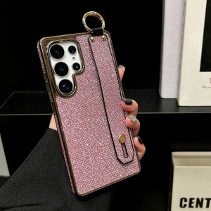 Fashion Plating Glitter Wrist Strap Stand Phone Case for Samsung Galaxy S22 Plus S23 FE S24 S25 Ultra Drop Protection Cover Lady