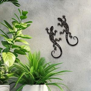 CIFbuy | Brand 2pcs Wrought Iron Wall Art Rustic Metal Gecko Decor Vintage Lizard Sculpture for Home Garden Outdoor